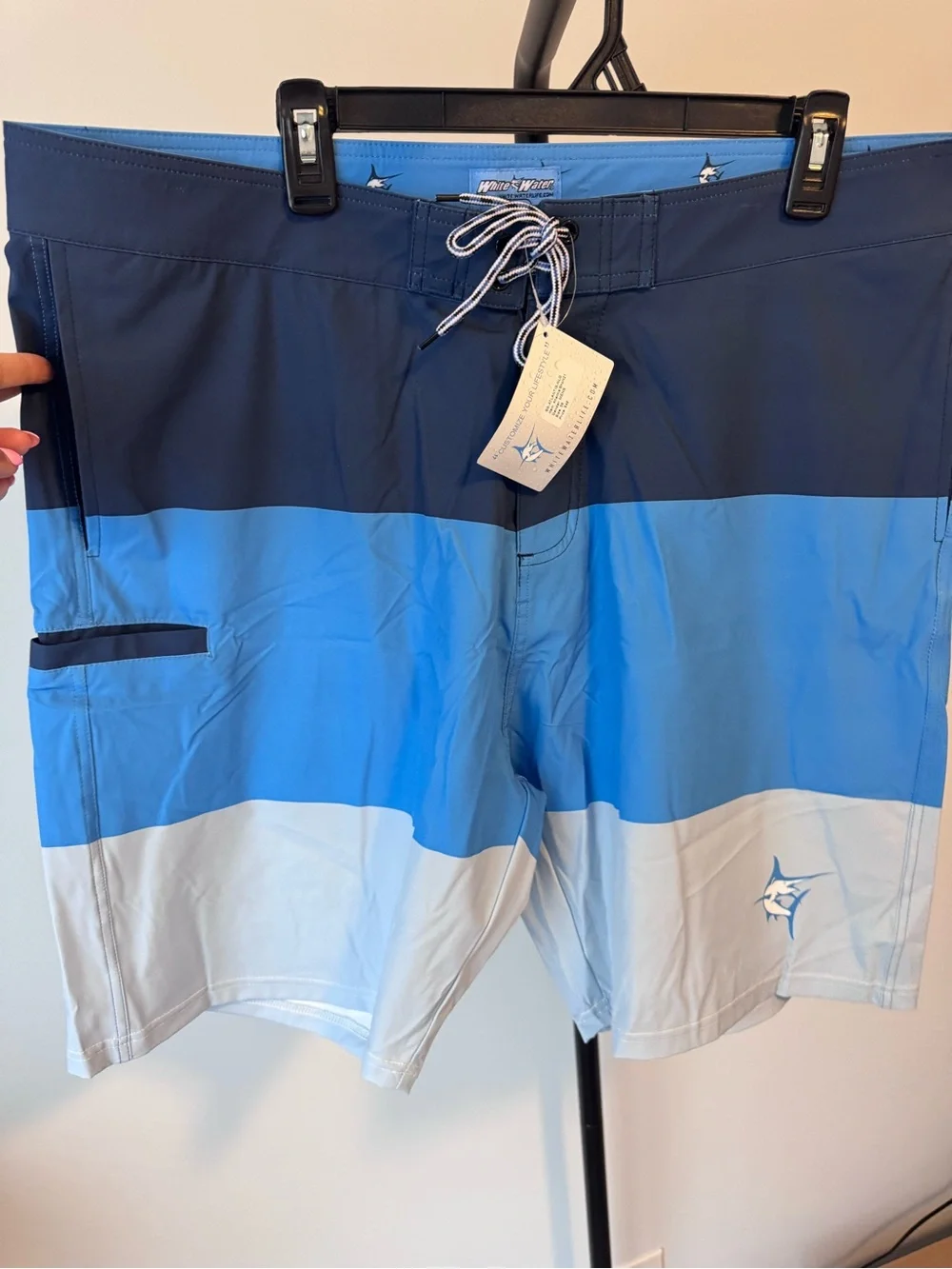 Men's Colorblock Blue Gradient Swim Trunks with Drawstring
